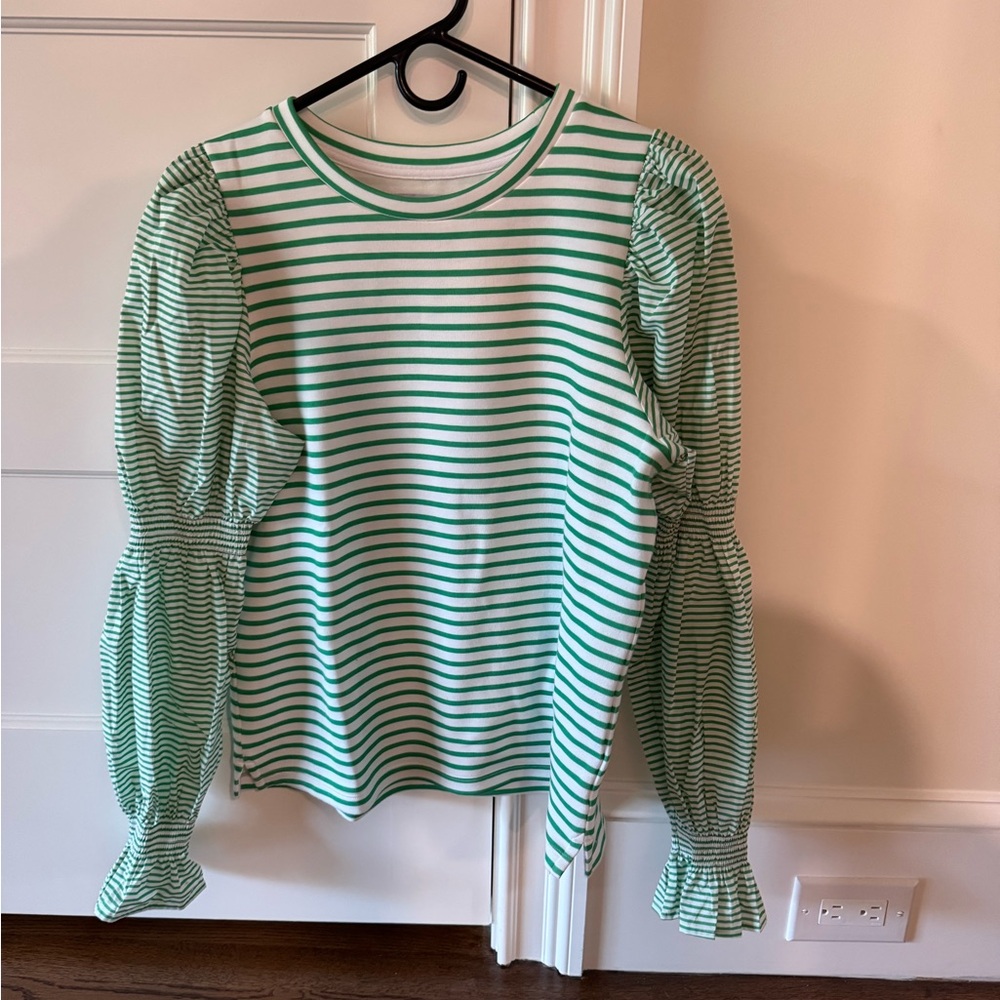 Addison Bay Green and White Striped Long Sleeve Top